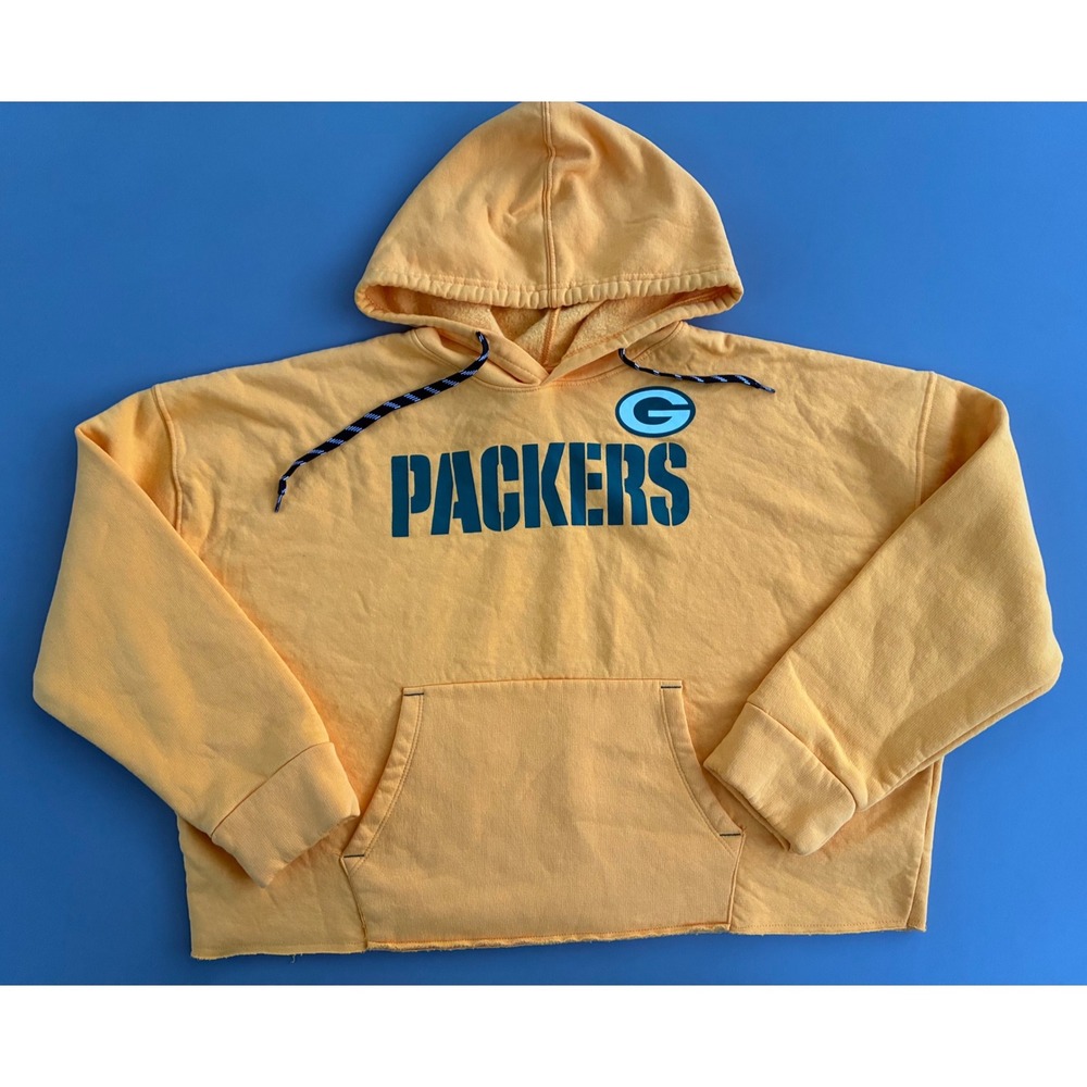 Green Bay Packers Gold Cropped Hoodie Sweatshirt Teen XL/Womens L